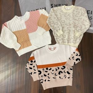 SHEIN Girls 4Y Leopard and Pastel Sweaters